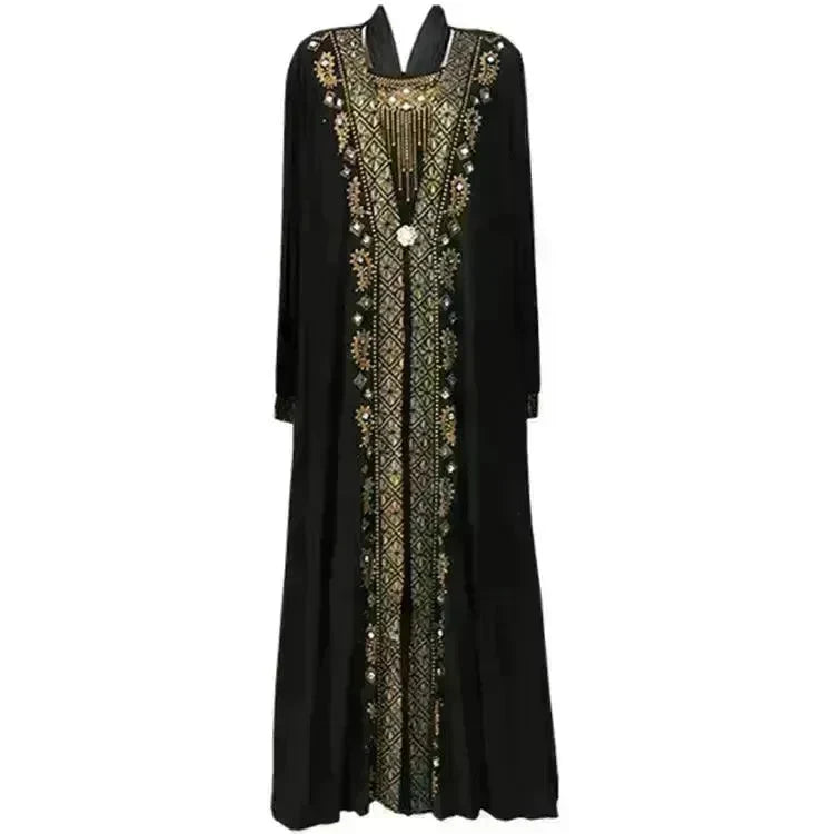 Gold Embroidered Abaya Dress for Turkey Middle East Arab Dubai Women - EX-STOCK CANADA