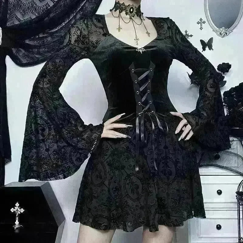 Gothic Vintage Fashion Elegant Classy Retro Mini Black Dress - EX-STOCK CANADA