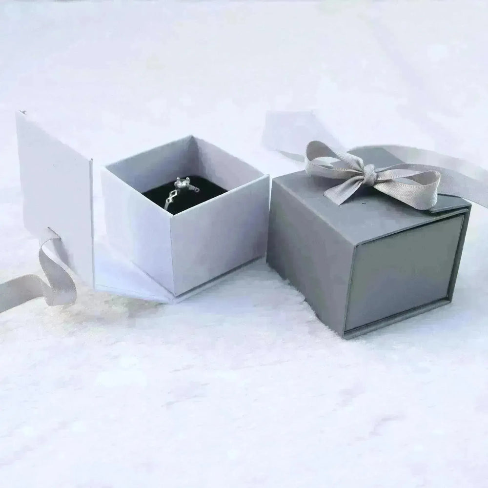 Gray White Ribbon Bowknot Jewelry Box - EX-STOCK CANADA