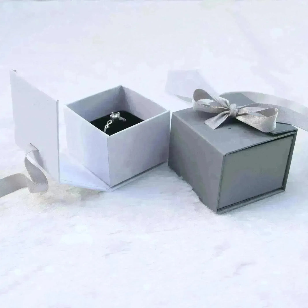 Gray White Ribbon Bowknot Jewelry Box - EX-STOCK CANADA