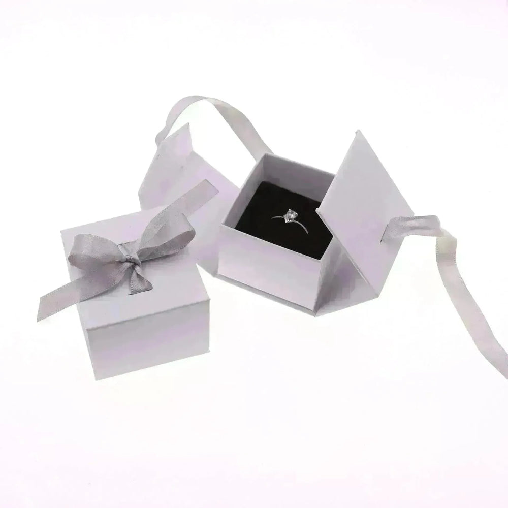 Gray White Ribbon Bowknot Jewelry Box - EX-STOCK CANADA