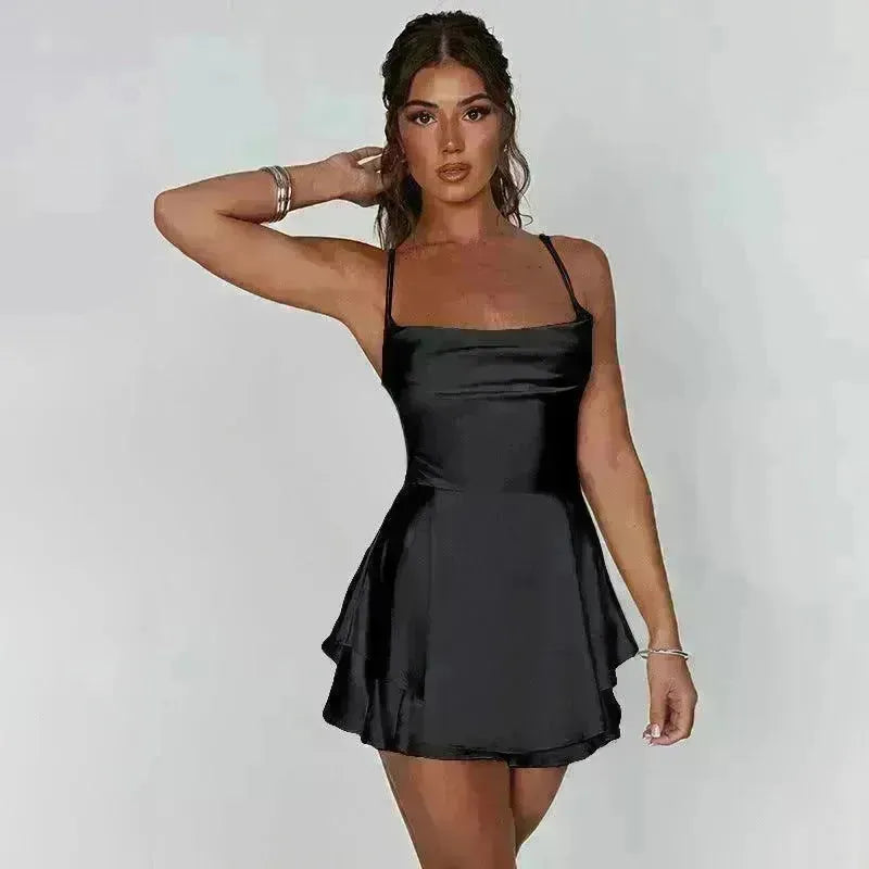 Halter Satin Summer Sexy Backless Straps Temperament Elegant Celebrity Style Short Dress - EX-STOCK CANADA