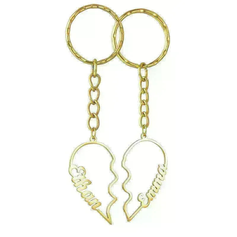 Heart Shape in Two DIY English Letters Stainless Steel Keychain - EX-STOCK CANADA