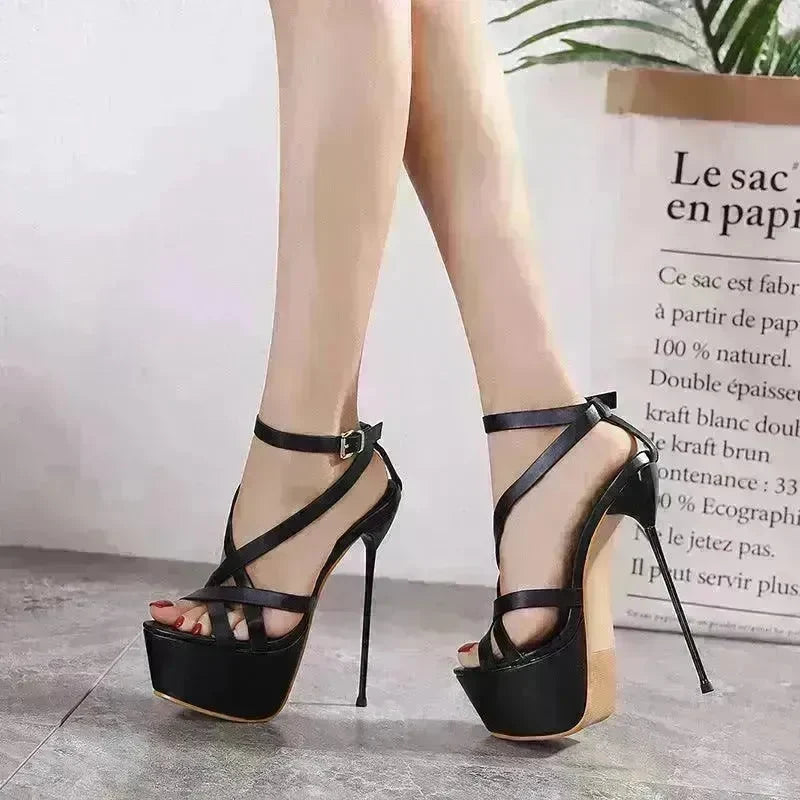 High Heels Buckle Women's Shoes Solid Color Platform Sandals - EX-STOCK CANADA