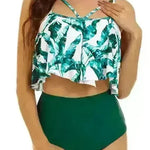 High Waist Split Swimsuit with Double Layer Lotus Leaf Design - EX-STOCK CANADA