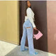 High Waist Stretch Ripped Hem Slit Denim Trousers For Women - EX-STOCK CANADA