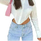 High Waist Stretch Ripped Hem Slit Denim Trousers For Women - EX-STOCK CANADA