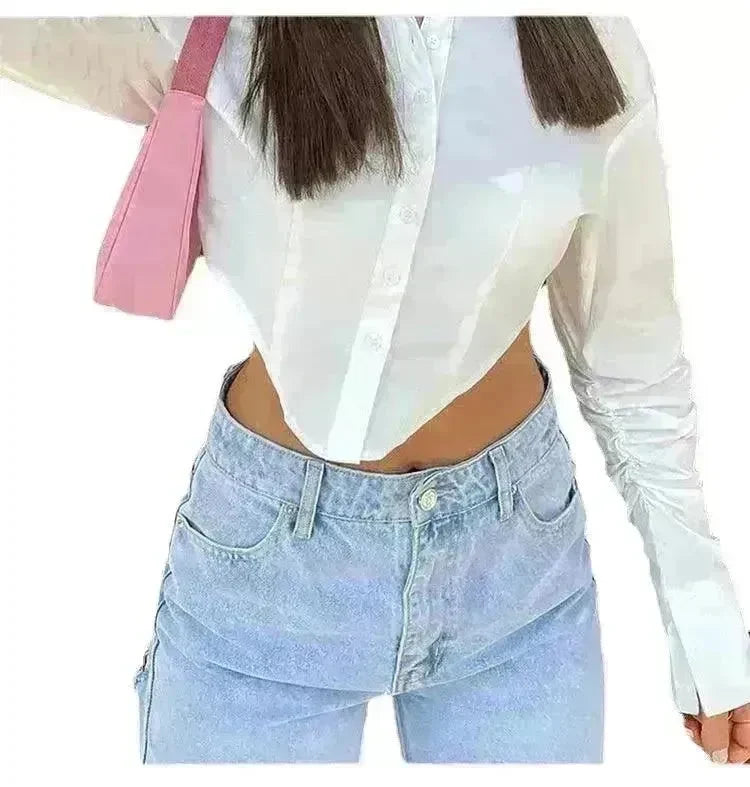 High Waist Stretch Ripped Hem Slit Denim Trousers For Women - EX-STOCK CANADA