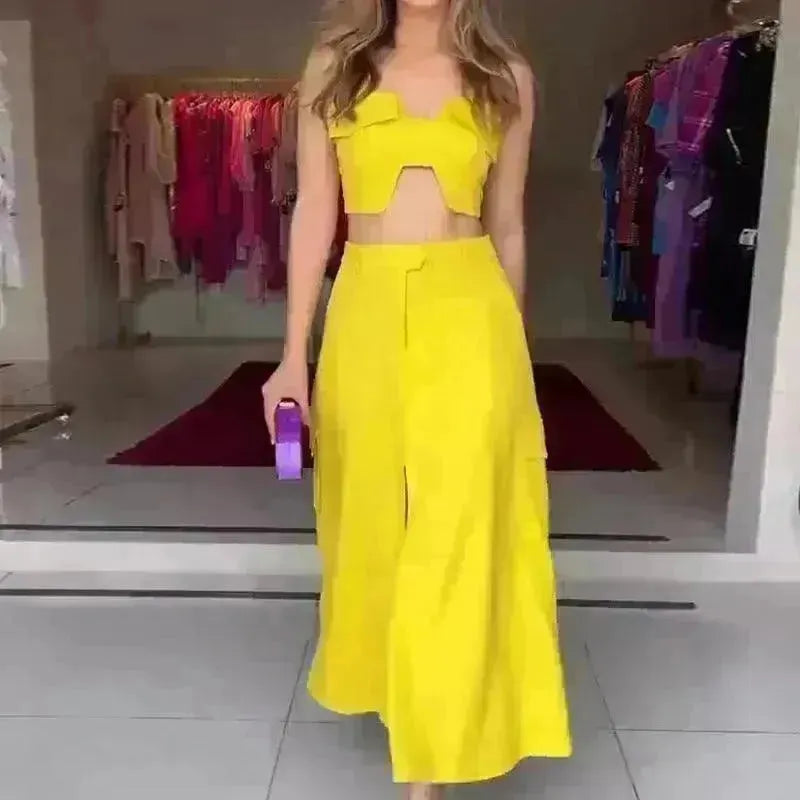 High Waist Wide Leg Dress Suit Women Two piece. - EX-STOCK CANADA