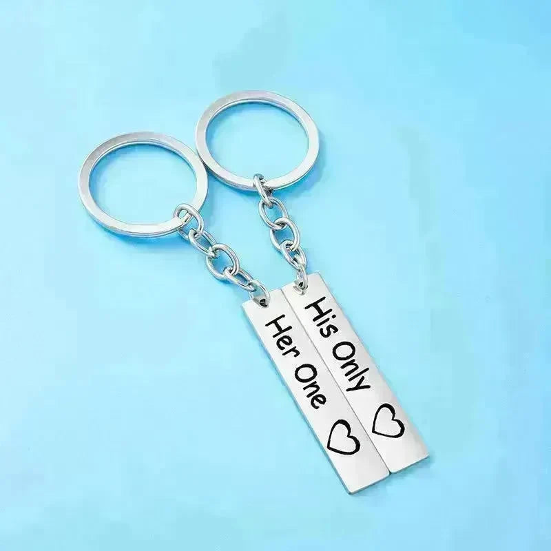 His Queen Her King Stainless Steel Couple Keychains Love Heart Her One His Only Rectangle Key Chain - EX-STOCK CANADA