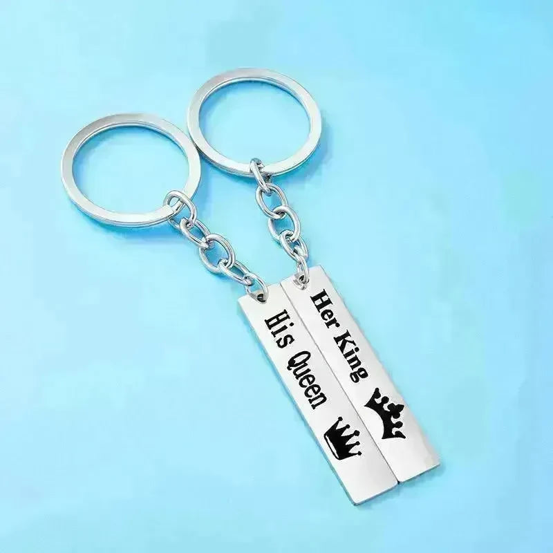 His Queen Her King Stainless Steel Couple Keychains Love Heart Her One His Only Rectangle Key Chain - EX-STOCK CANADA