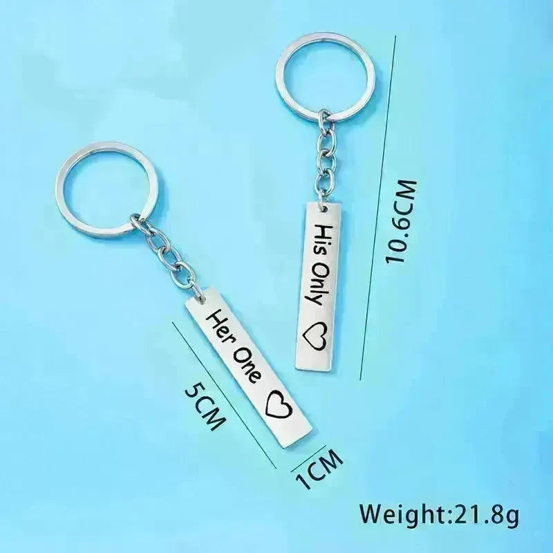 His Queen Her King Stainless Steel Couple Keychains Love Heart Her One His Only Rectangle Key Chain - EX-STOCK CANADA