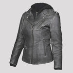 Open Road Women's Hooded Classic Leather Motorcycle Jacket 