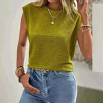 Ins Pleated Round Neck Sleeveless Vest Top For Women Summer Fashion New Casual Solid Color T-shirt For Womens Clothing - EX-STOCK CANADA