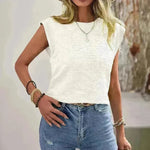Ins Pleated Round Neck Sleeveless Vest Top For Women Summer Fashion New Casual Solid Color T-shirt For Womens Clothing - EX-STOCK CANADA