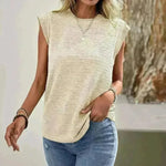 Ins Pleated Round Neck Sleeveless Vest Top For Women Summer Fashion New Casual Solid Color T-shirt For Womens Clothing - EX-STOCK CANADA