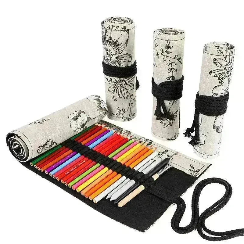 Japanese Printed Canvas High-capacity Rolling Pencil Case - EX-STOCK CANADA