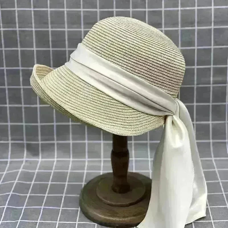 Japanese Style Curling Front Big Back Small Satin Ribbon Bucket Hat Summer Straw Hat Female Bucket Hat Sun-proof Beach Hat Tide - EX-STOCK CANADA