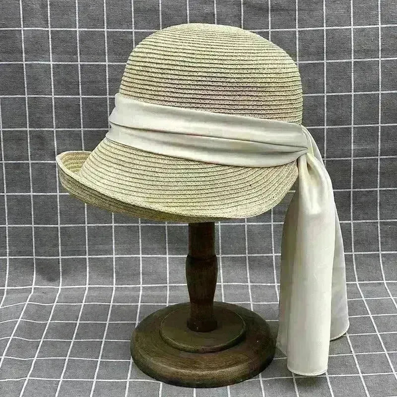 Japanese Style Curling Front Big Back Small Satin Ribbon Bucket Hat Summer Straw Hat Female Bucket Hat Sun-proof Beach Hat Tide - EX-STOCK CANADA