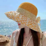 Lace Bow Straw Fisherman Hat Summer Outdoor Sunhat With Large Brim Anti-UV Sunshade And Face Protection Hat - EX-STOCK CANADA