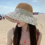 Lace Bow Straw Fisherman Hat Summer Outdoor Sunhat With Large Brim Anti-UV Sunshade And Face Protection Hat - EX-STOCK CANADA