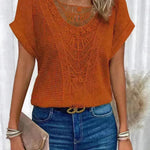 Lace Patchwork Short-sleeved T-shirt Women's Clothing - EX-STOCK CANADA