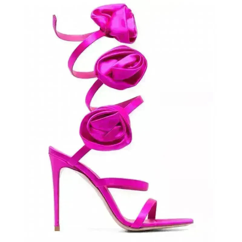 Lace-up Stiletto Heel Round Toe Flower Decorative Women's Sandals - EX-STOCK CANADA