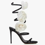Lace-up Stiletto Heel Round Toe Flower Decorative Women's Sandals - EX-STOCK CANADA