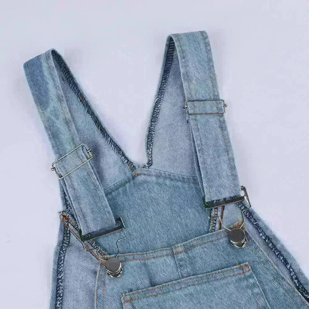 Ladies' Long Blue Denim Jeans Romper Jumpsuit With Straps - EX-STOCK CANADA