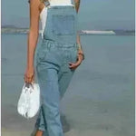Ladies' Long Blue Denim Jeans Romper Jumpsuit With Straps - EX-STOCK CANADA