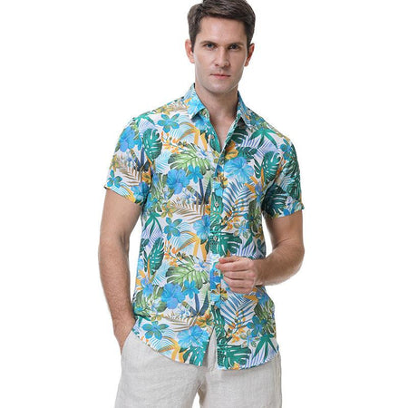 Lapel Print Thin Hawaiian Printed Shirt Men - EX-STOCK CANADA