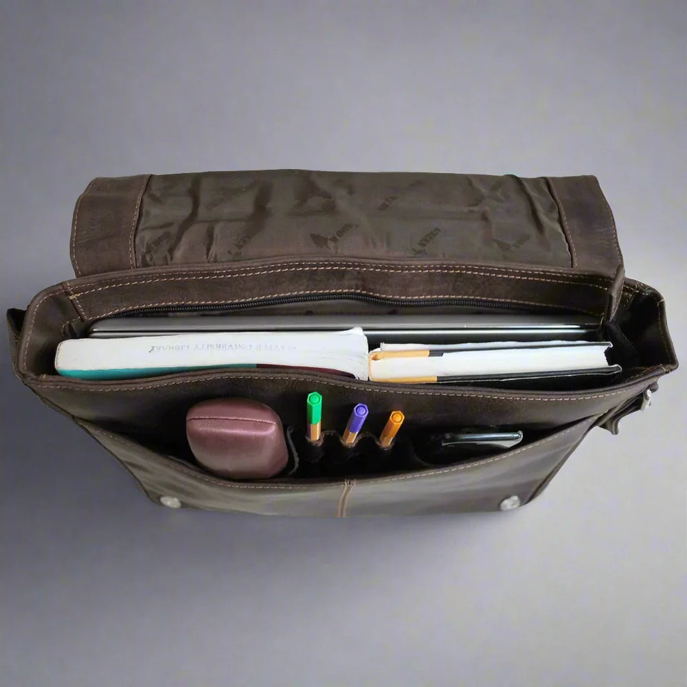 Sac pour ordinateur portable en cuir Greenwood. Sac messenger en cuir ciré de qualité supérieureEX-STOCK Canada 