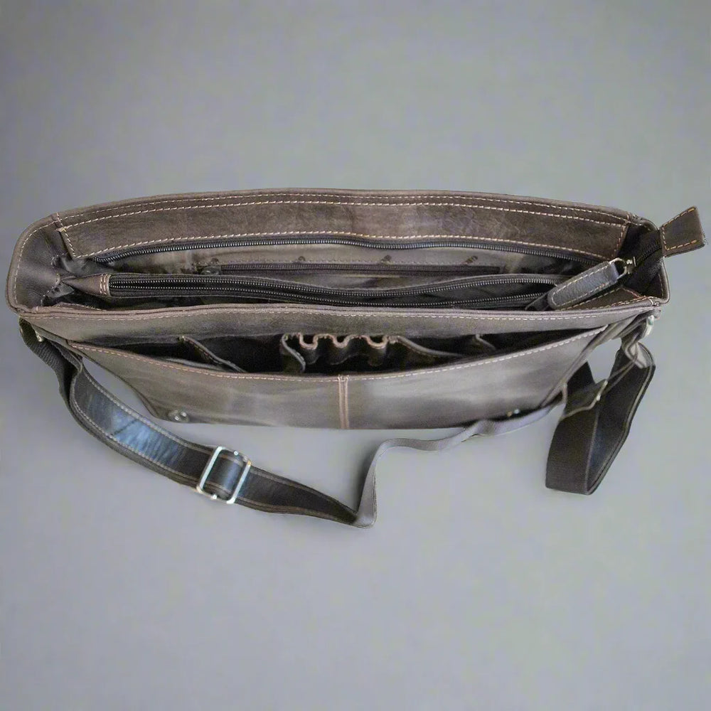 Greenwood Leather Laptop Bag. Premium Waxed Pull-Up Leather Messenger Bag 
