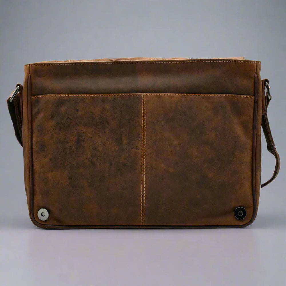 Greenwood Leather Laptop Bag. Premium Waxed Pull-Up Leather Messenger Bag 