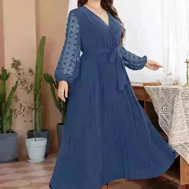Large Size Solid Color Elastic Waist flared Abaya Dress for Turkey Middle East Women - EX-STOCK CANADA