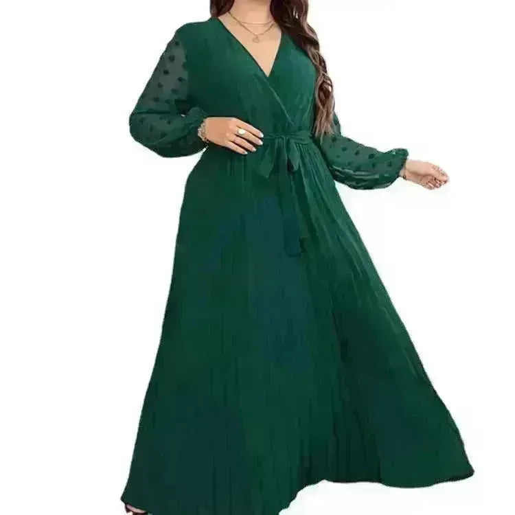 Large Size Solid Color Elastic Waist flared Abaya Dress for Turkey Middle East Women - EX-STOCK CANADA