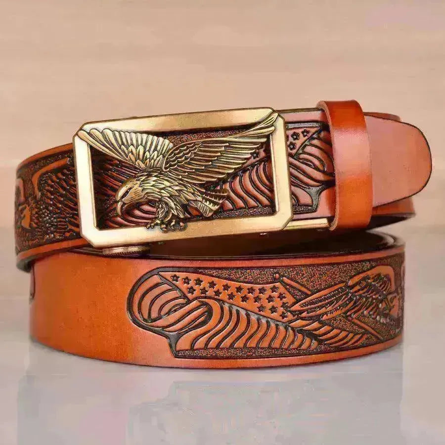 Leather Men's Eagle Embossed Belt - EX-STOCK CANADA