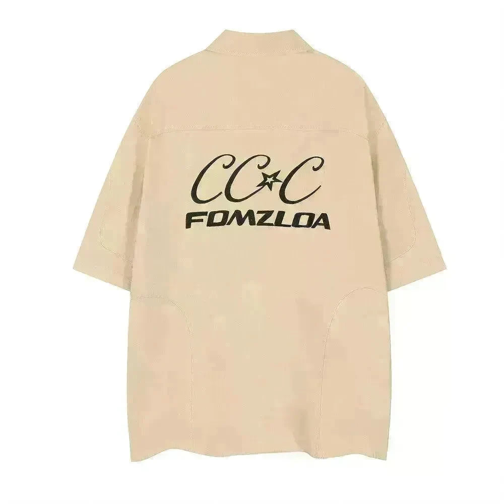 Letter Embroidered Workwear With Pocket Shirt - EX-STOCK CANADA