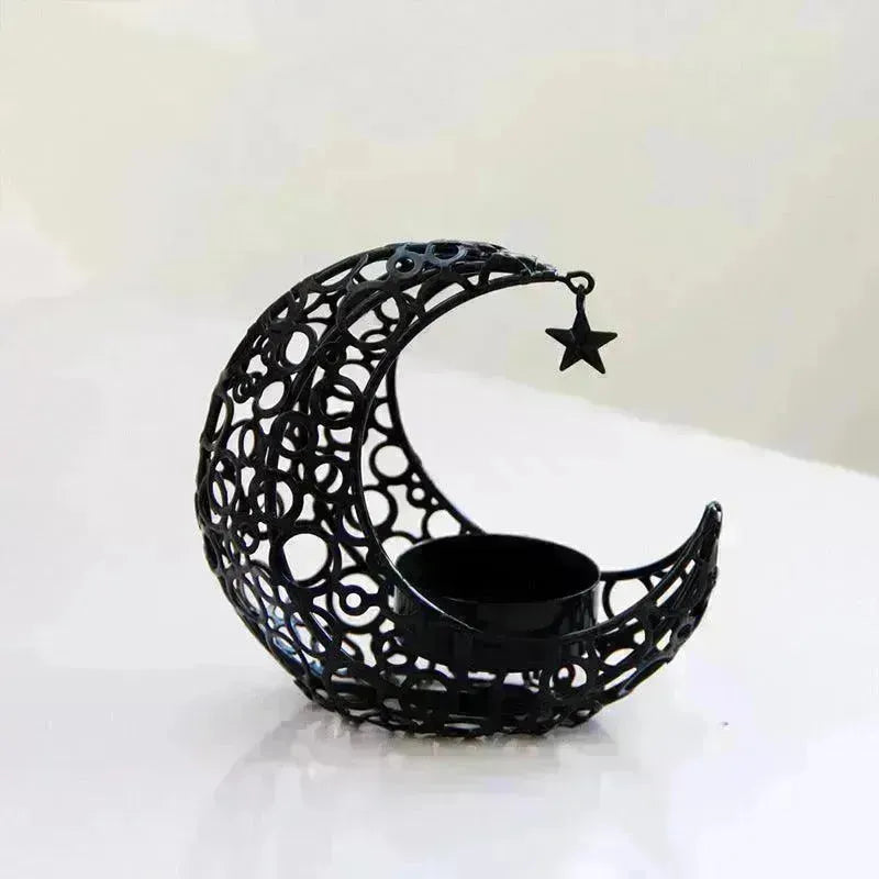 Light Luxury Crescent Moon Star Moon Black Gold Metal Candle Holder Modern Romantic Wedding Christmas Candle Cup Home Decor - EX-STOCK CANADA