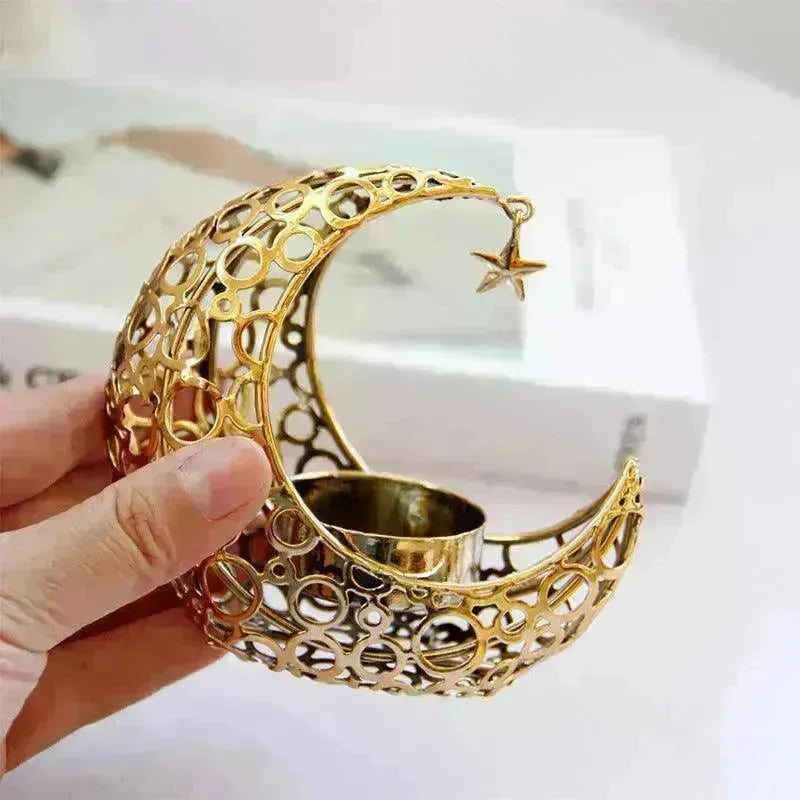 Light Luxury Crescent Moon Star Moon Black Gold Metal Candle Holder Modern Romantic Wedding Christmas Candle Cup Home Decor - EX-STOCK CANADA