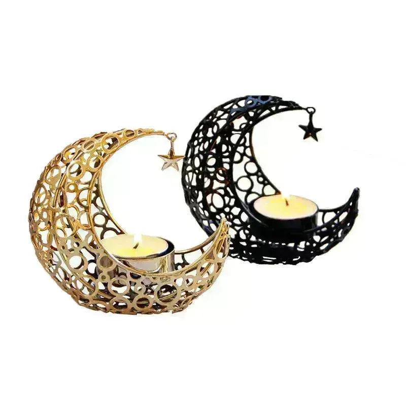 Light Luxury Crescent Moon Star Moon Black Gold Metal Candle Holder Modern Romantic Wedding Christmas Candle Cup Home Decor - EX-STOCK CANADA