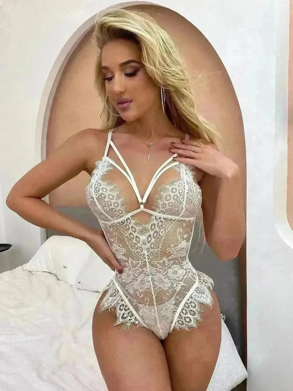 Lingerie Jumpsuit Lace Lingerie White Perspective Lingerie Backless - EX-STOCK CANADA