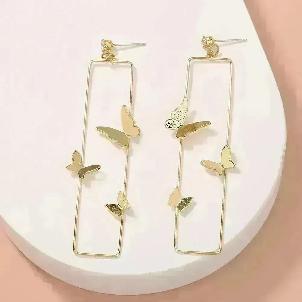 Long Geometric Metal Pop-up Butterfly Stud Drop Earrings - EX-STOCK CANADA
