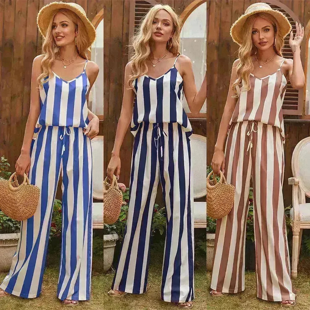 Loose Homewear Striped Small Sling Trousers Woven Suit Women - EX-STOCK CANADA
