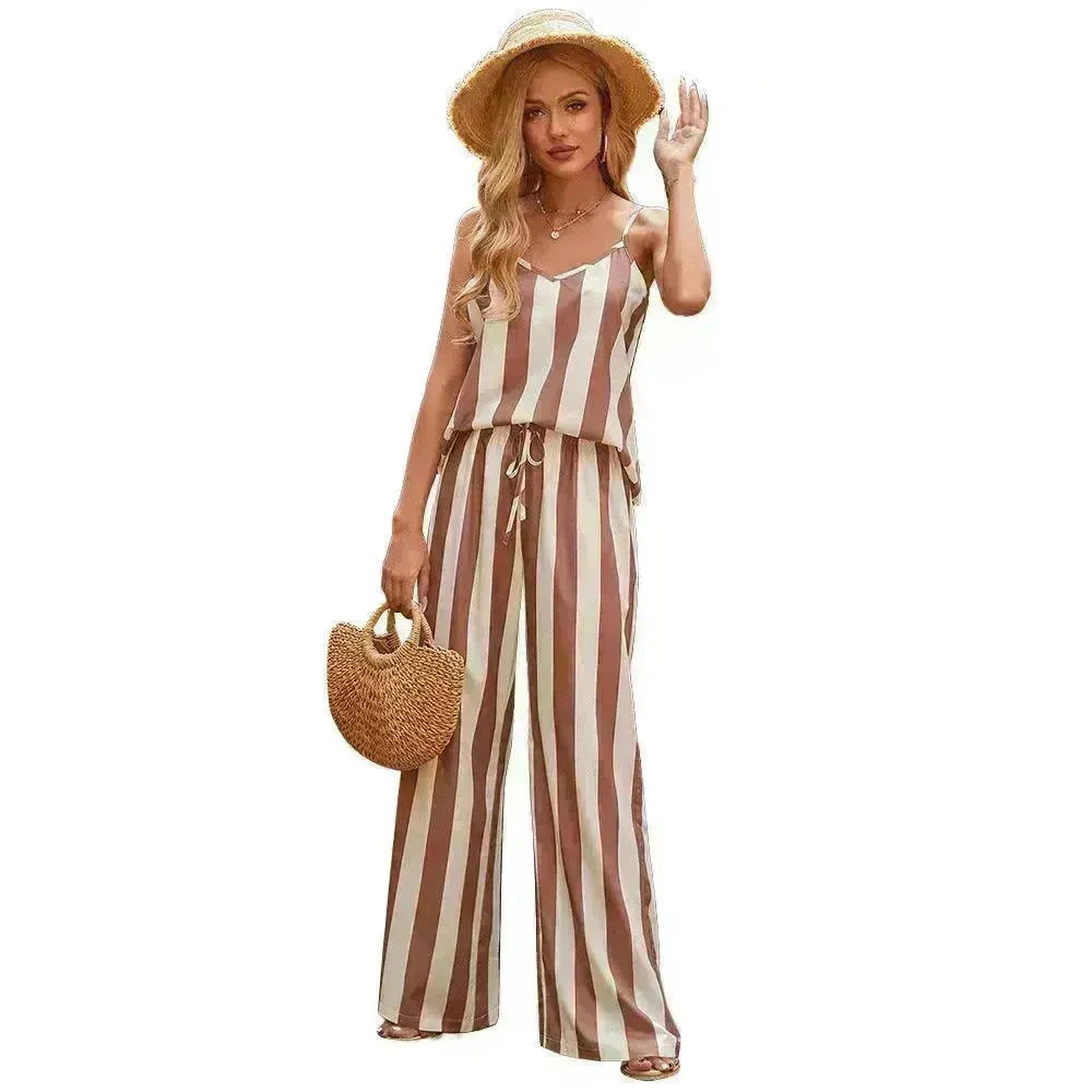 Loose Homewear Striped Small Sling Trousers Woven Suit Women - EX-STOCK CANADA