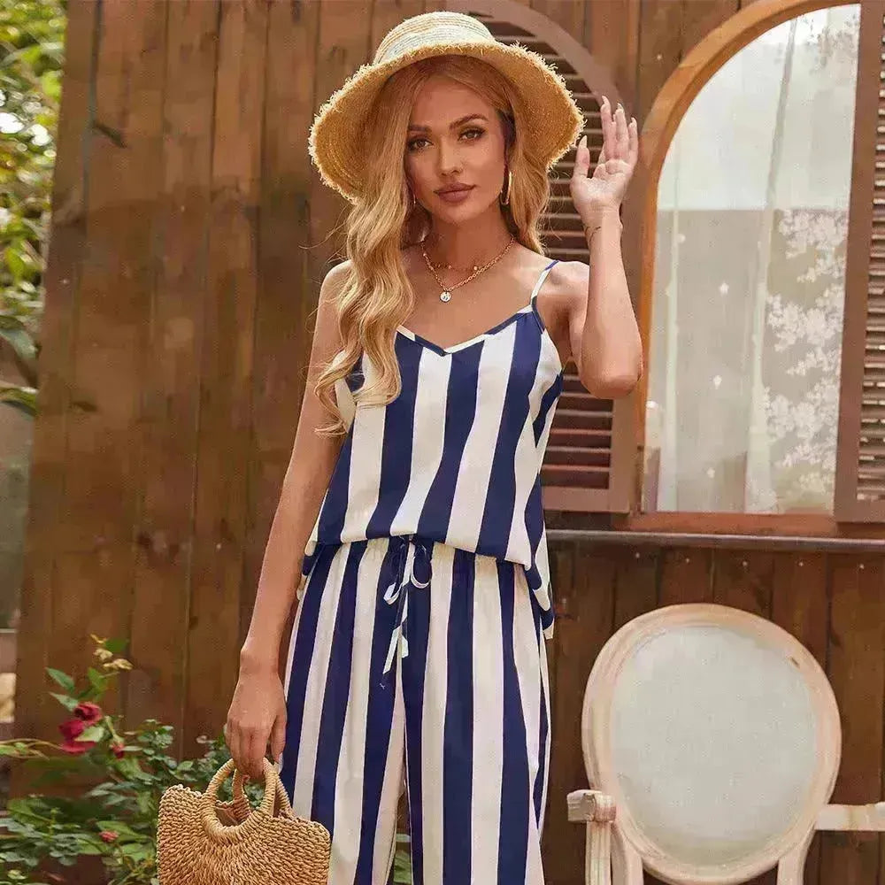 Loose Homewear Striped Small Sling Trousers Woven Suit Women - EX-STOCK CANADA