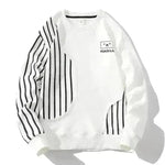 Loose Sports Long-sleeved T-shirt Patchwork Stripes Printed Men's Clothing Round-neck Sweater - EX-STOCK CANADA