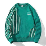 Loose Sports Long-sleeved T-shirt Patchwork Stripes Printed Men's Clothing Round-neck Sweater - EX-STOCK CANADA