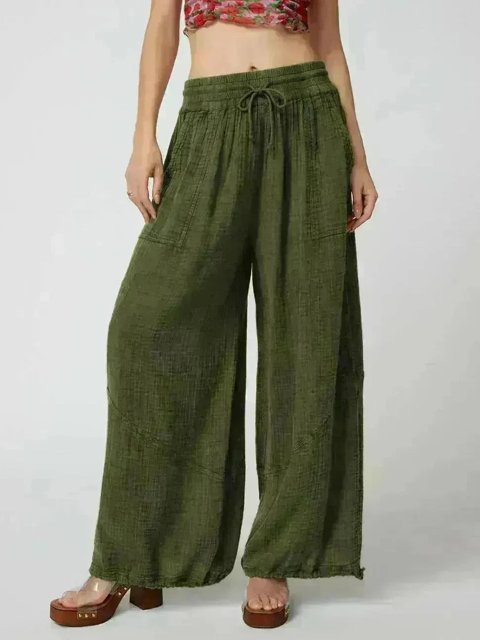 Loose Wide Leg Pants Women Drawstring Leggings Trousers - EX-STOCK CANADA