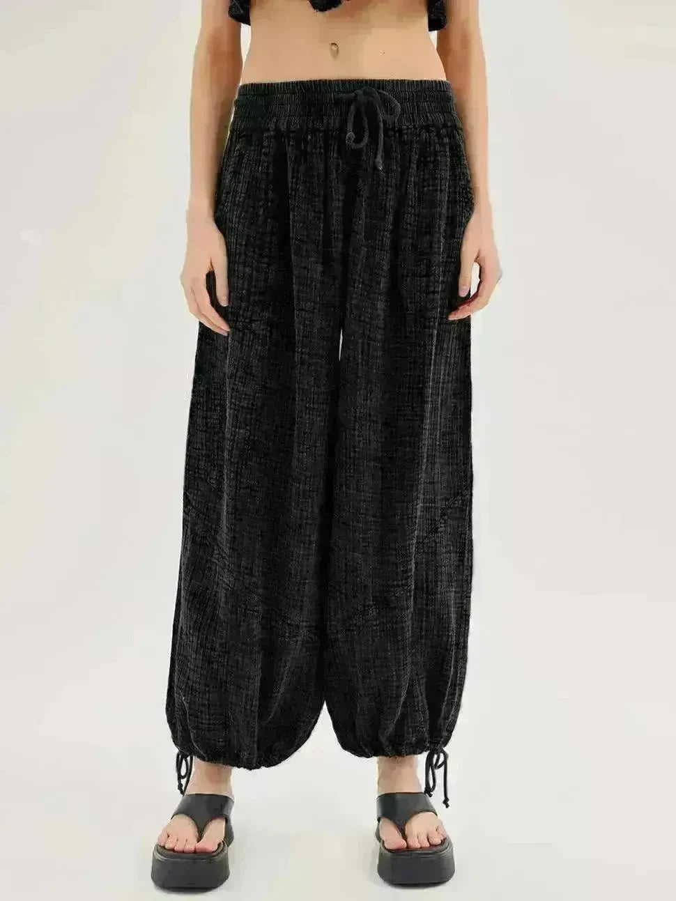 Loose Wide Leg Pants Women Drawstring Leggings Trousers - EX-STOCK CANADA